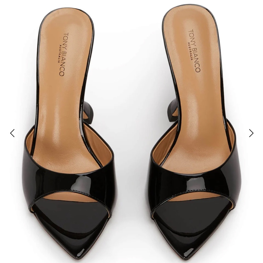 Tony Bianco Black Patent Pointed Toe Mule Heels